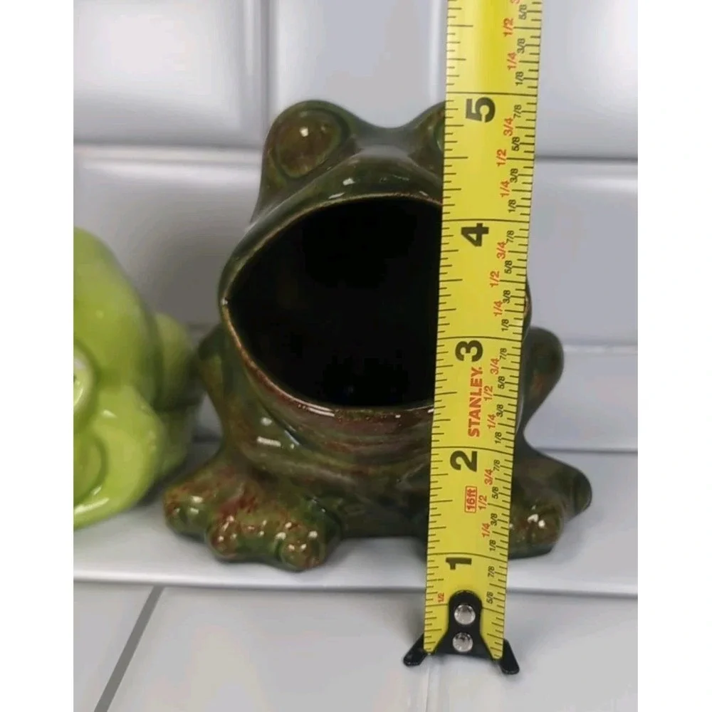 2 Vintage Frogs Ceramic Open Mouth Succulent Planters Pots Or Sponge Holders Set